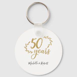 Porte-clés 50 years wedding anniversary gift gold glitter 