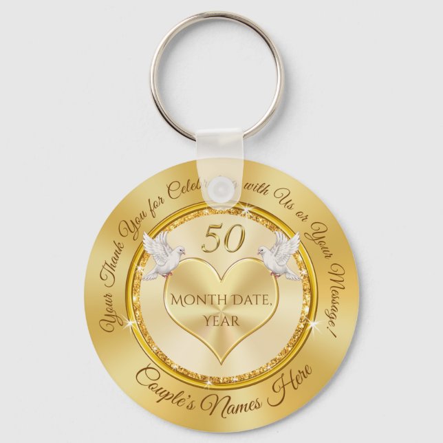 Porte-clés 50e anniversaire de Mariage Favors, Doves d'amour, (Recto)