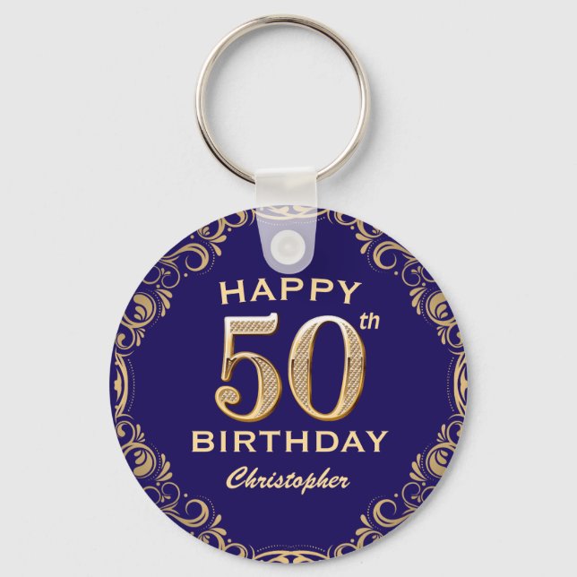 Porte-clés 50e anniversaire Parties scintillant marine bleu e (Recto)