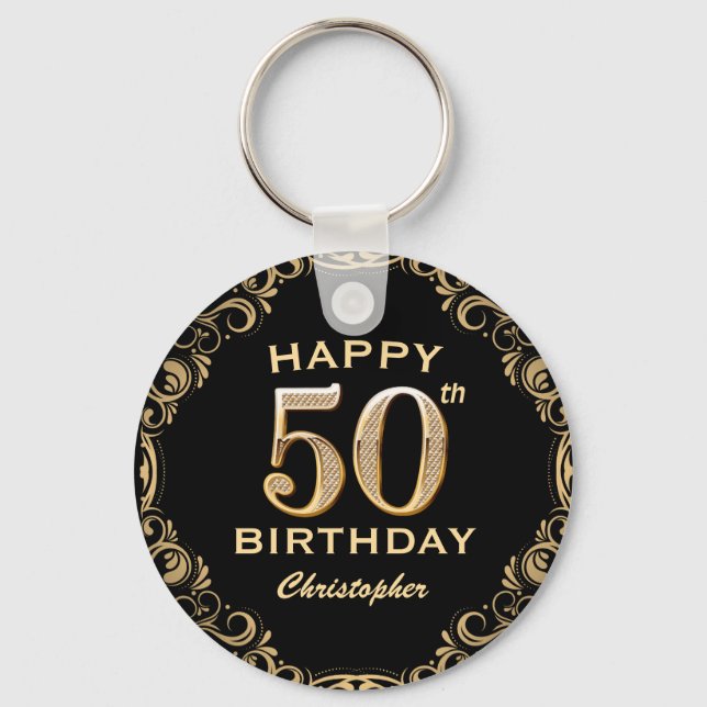 Porte-clés 50e anniversaire Parties scintillant noir et or ca (Recto)