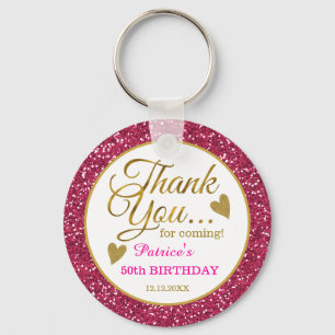 Porte-clés 50e anniversaire Parties scintillant rose et Merci