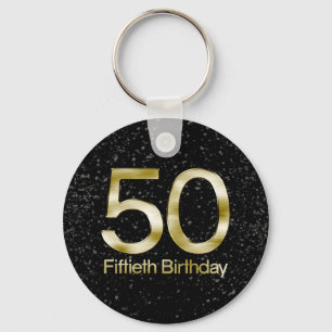 Porte-clés 50th Birthday, Elegant Black Gold Glam