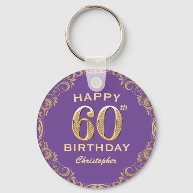 Porte-clés 60e anniversaire fête violet et Parties scintillan (Recto)