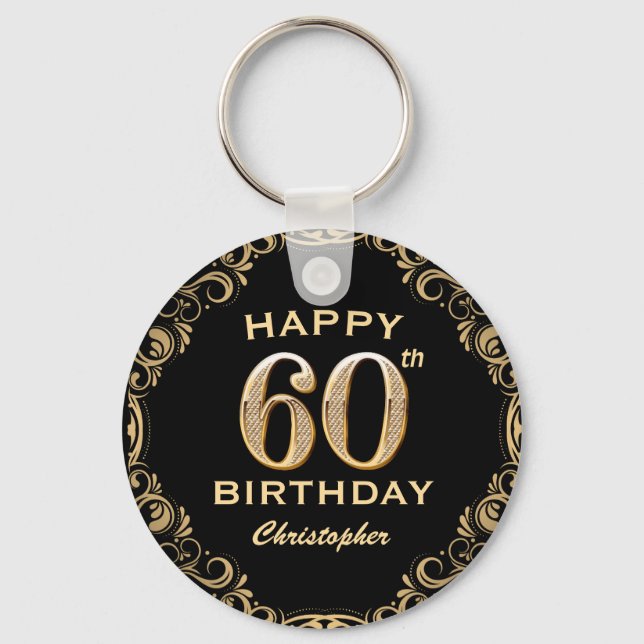 Porte-clés 60e anniversaire Parties scintillant noir et or ca (Recto)