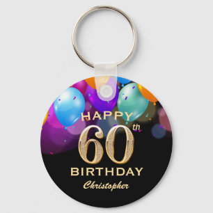 Porte-clés 60th Birthday Party Black and Gold Balloons