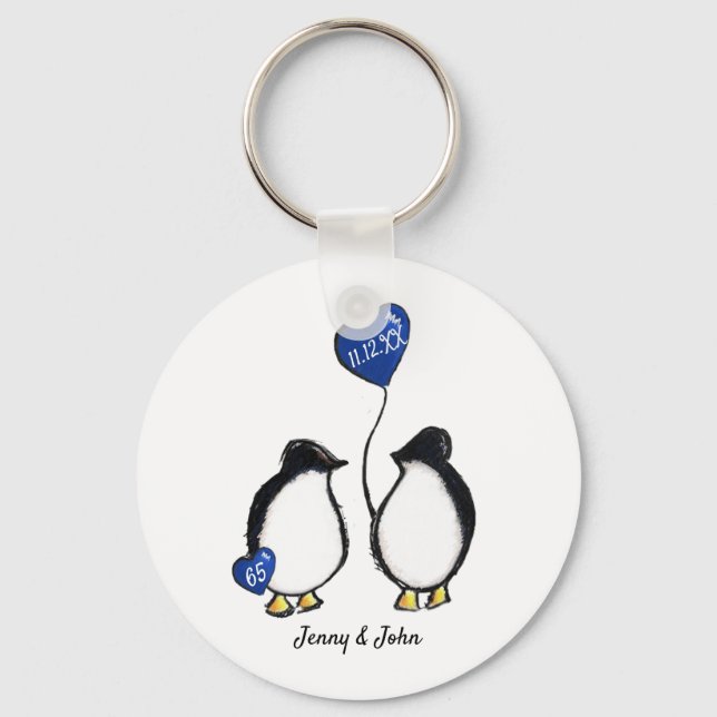 Porte-clés 65e saphir mariage anniversaire cadeau pingouin (Recto)