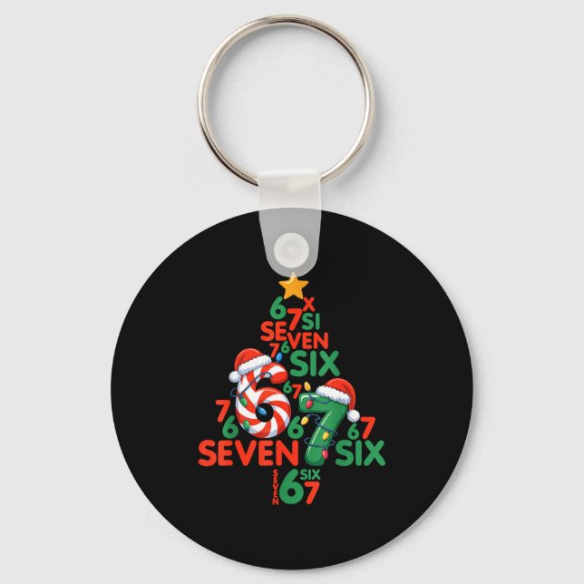 Porte-clés 67 Christmas Tree Candy Cane Holiday Six Seven Mem (Recto)