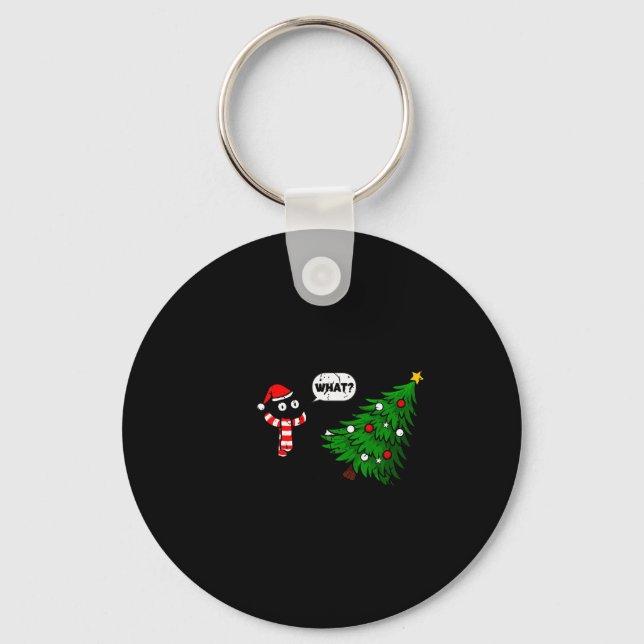 Porte-clés 67 Funny Black Cat Pushing Christmas Tree Over Cat (Recto)