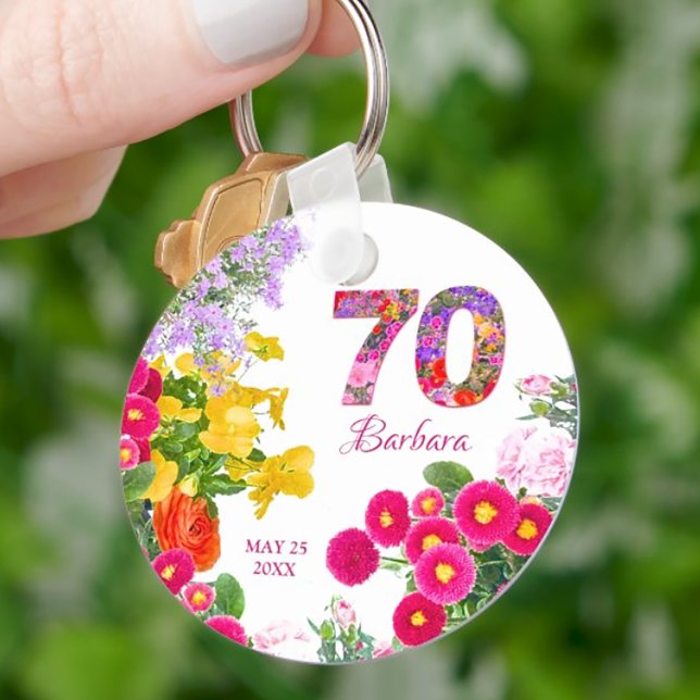 Porte-clés 70e anniversaire fête moderne porte - clé floral (Créateur téléchargé)