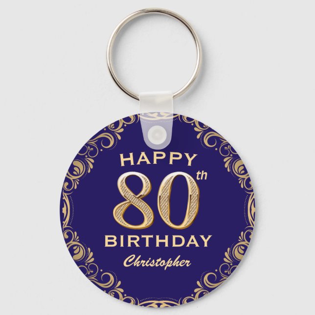 Porte-clés 80e anniversaire de la Parties scintillant marine  (Recto)