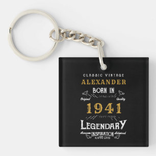 Porte-clés 80e anniversaire personnalisé Né en 1941 Noir Vint