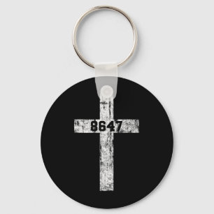 Porte-clés 8647 Anti Trump Croix Chrétien Jésus 86 47 Rétro