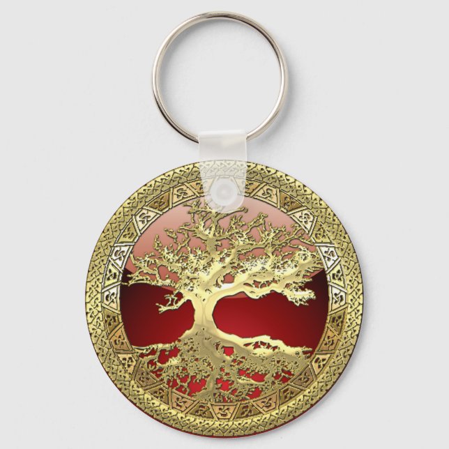 Porte-clés [90] Golden Celtic Tree of Life [3D] (Recto)