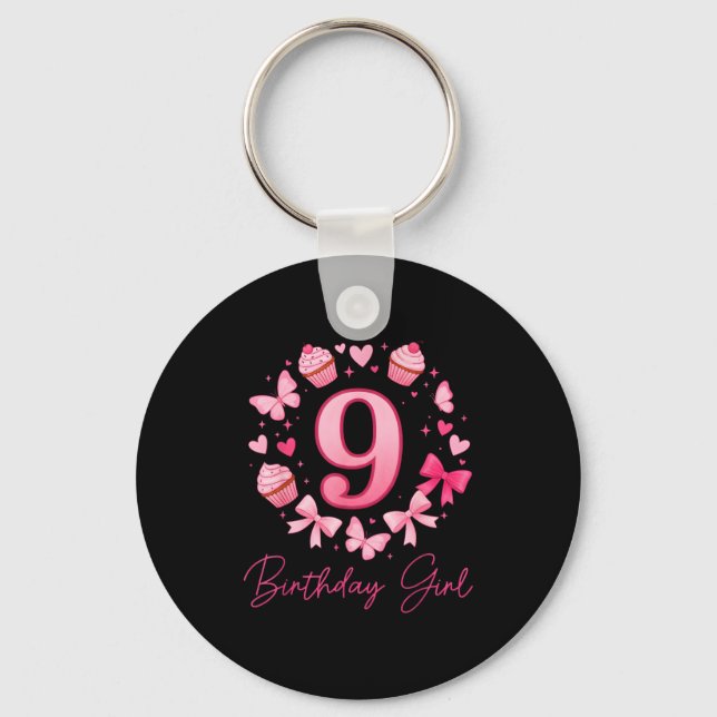 Porte-clés 9th Birthday Girl Aesthetic Coquette Bow  (Recto)