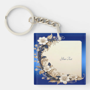Porte-clés à embellissement floral bleu blanc