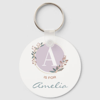Porte-clés A est pour Amelia (ou Nom Personnalisé) Bébé Fille