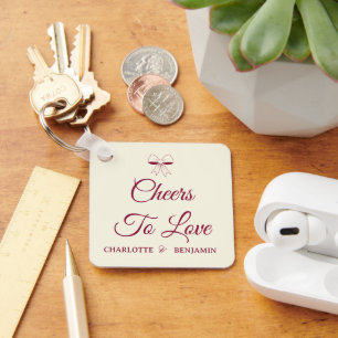 Porte-clés À l'amour Burgundy Script Ruban Mariage