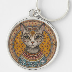 Porte-clés à motif de chat et motif vintage antiqu