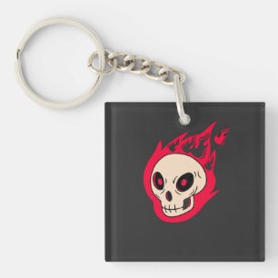 Porte-clés à motif de crâne en feu