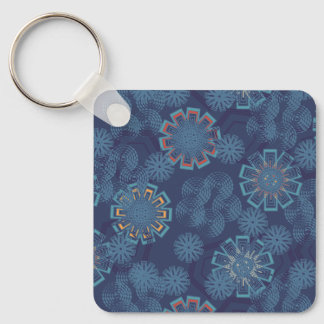 Porte-clés à motif floral indigo