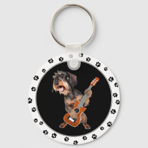 Porte-clés À poils durs Dachshund Jouer Porte - clé de guitar