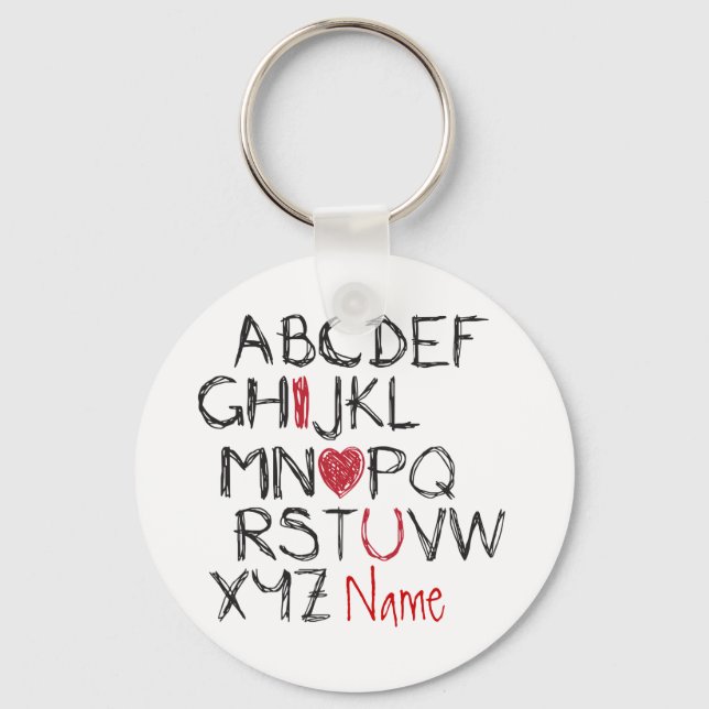 Porte-clés ABC I Heart You Personnalisé (Recto)