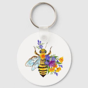 Porte-clés Abeille à fleurs avec plantes sauvages