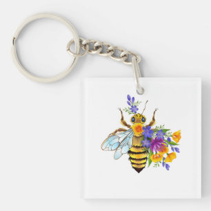 Porte-clés Abeille à fleurs avec plantes sauvages