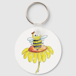 Porte-clés Abeille blanche mignonne sur une fleur