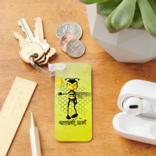 Porte-clés Abeille jaune et noire avec nid d'abeille