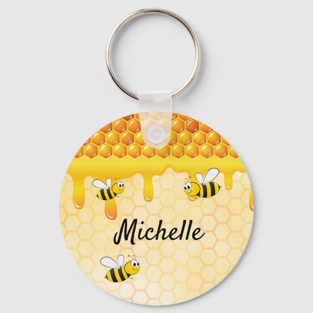 Porte-clés abeilles jaune nid d'abeilles nom mignon (Recto)
