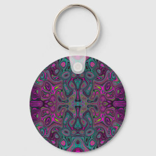 Porte-clés Abstract Magenta and Teal Blue Groovy Pattern