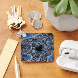 Porte-clés Abstrait bleu et noir complexe fractal