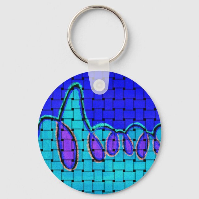 Porte-clés Abstrait bleu français avec texture tissée (Recto)