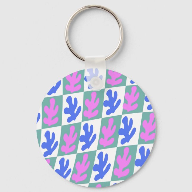 Porte-clés Abstrait Matisse Inspiré Plante feuille À damiers (Recto)
