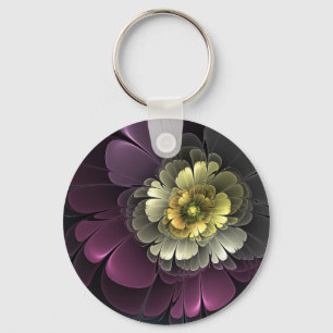 Porte-clés Abstrait Purpur moderne Khaki Gris Fleur fractale 