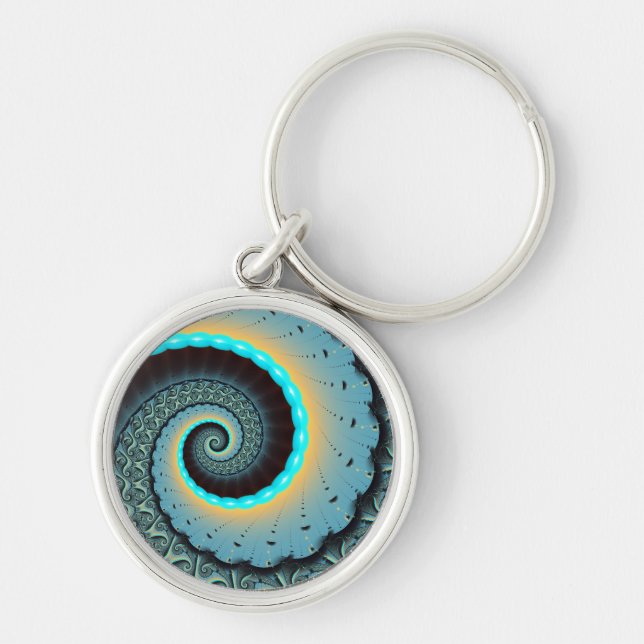 Porte-clés Abstraite spirale d'art fractal bleu turquoise ora (Devant)