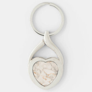 Porte-clés Accents marrons et motif abstrait blanc