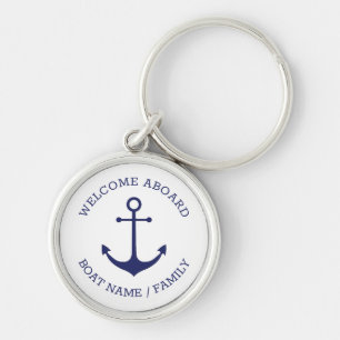 Porte-clés Accueil personnalisé à bord ancre nautique bleu 