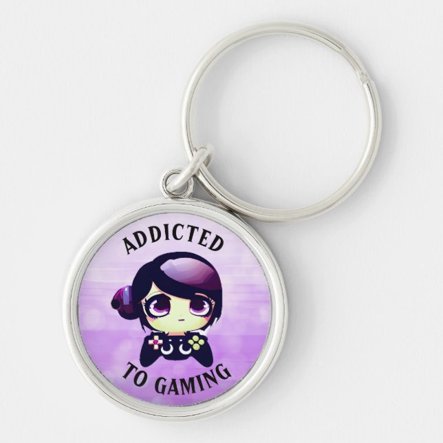 Porte-clés Addicité au jeu | Cute Kawaii Girl Gamer (Devant)