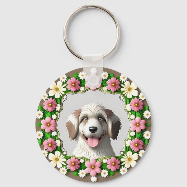 Porte-clés Adorable chien encadré par un design lumineux (Recto)