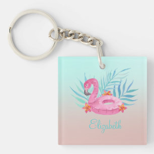 Porte-clés Adorable Flamant rose rose Feuilles