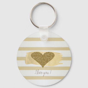 Porte-clés Adorable Gold Parties scintillant Coeurs Stripes-J