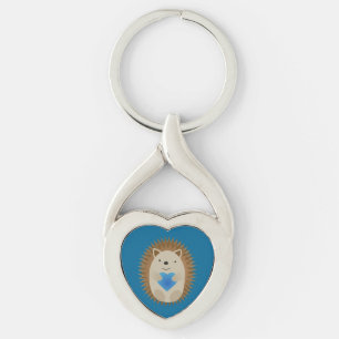 Porte-clés Adorable Hérisson embrassant un Coeur Bleu