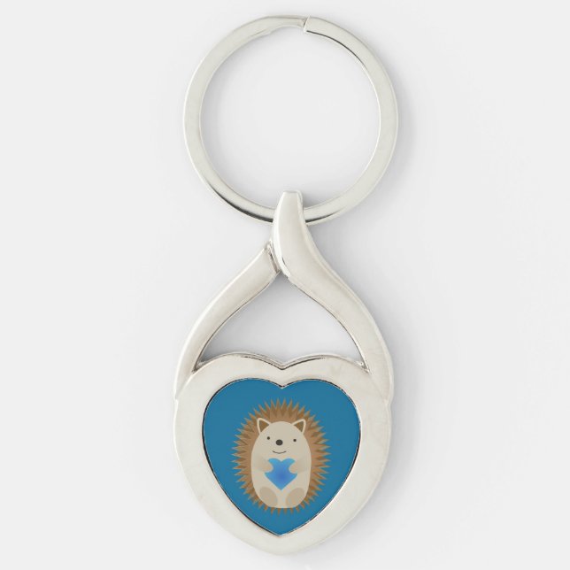 Porte-clés Adorable Hérisson embrassant un Coeur Bleu (Devant)
