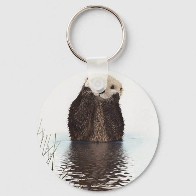 Porte-clés Adorable Otter souriant dans le lac (Recto)