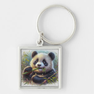 Porte-clés Adorable Ours De Panda Mangeant Bambou