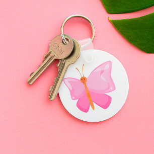 Porte-clés adorable Papillon de dessin rose