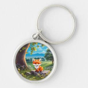 Porte-clés Adorable Renard assis sous l'arbre