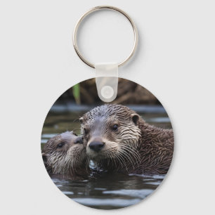 Porte-clés **"Adrift in Love : Mummy and Baby Otter"**